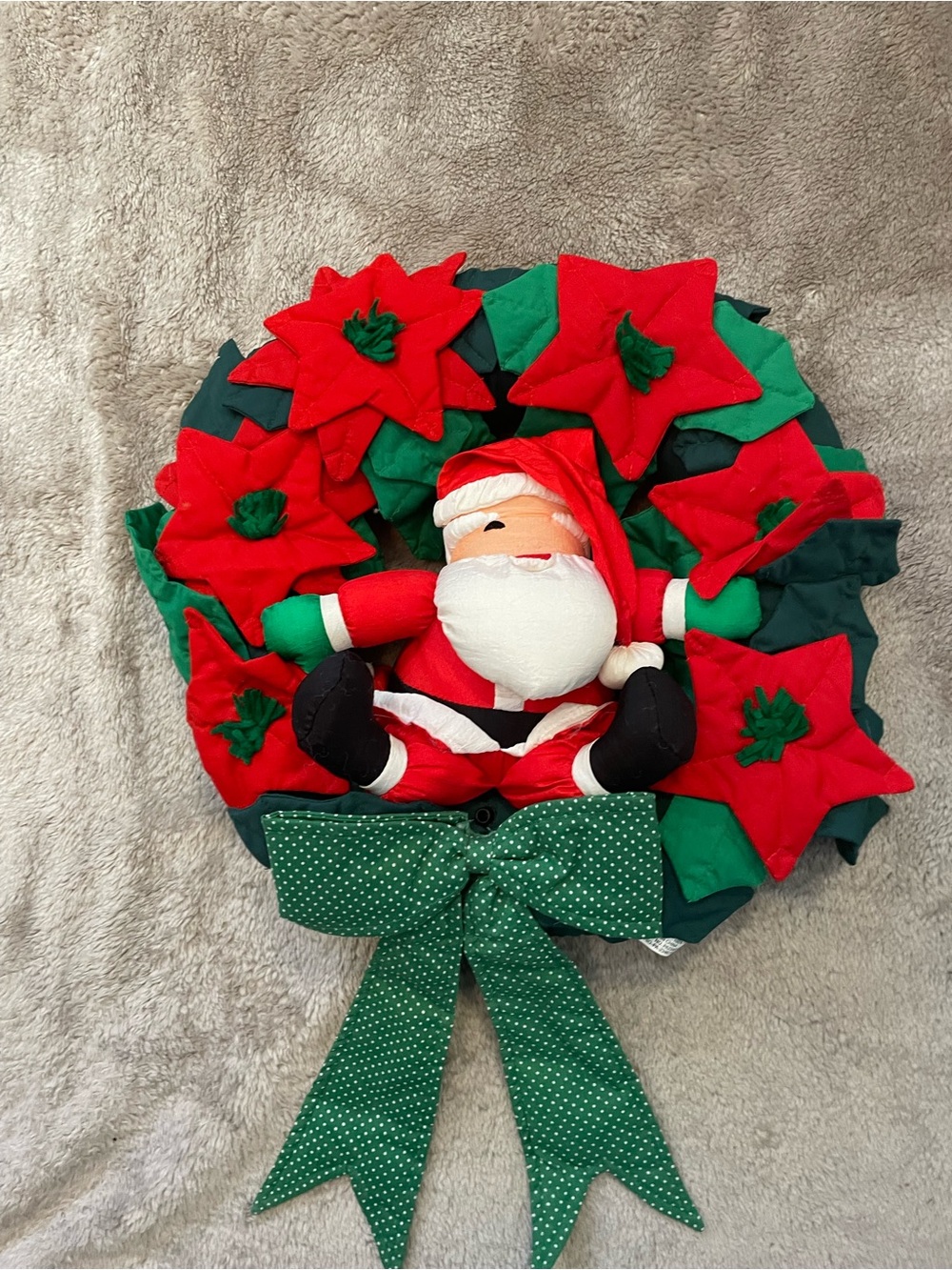 Festive Red & Green Santa Poinsettia Holiday Wreath
